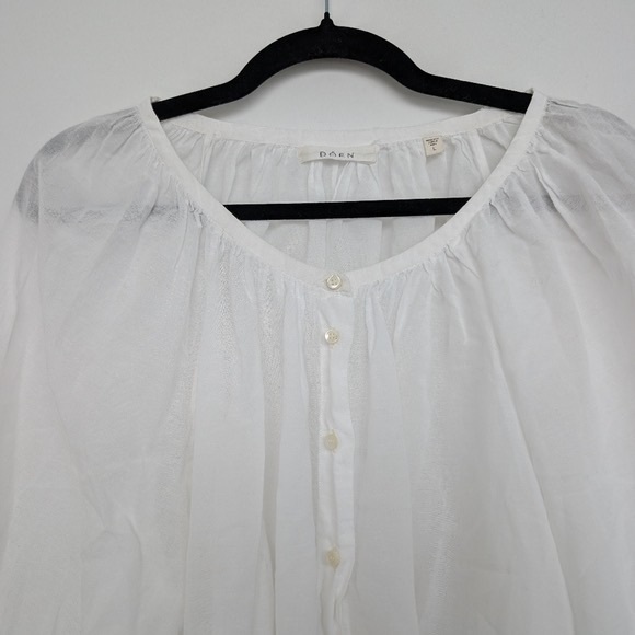 Doen Tops - Doen Jiana Top Organic Cotton Blend Women's White Button Blouse Sz L Semi Sheer